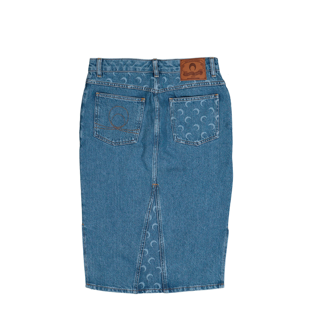 Marine Serre Moon Laser Denim Midi Skirt Light Blue Skirts WSK126ACDEN0002-BL05 Detail View 1 | GATE