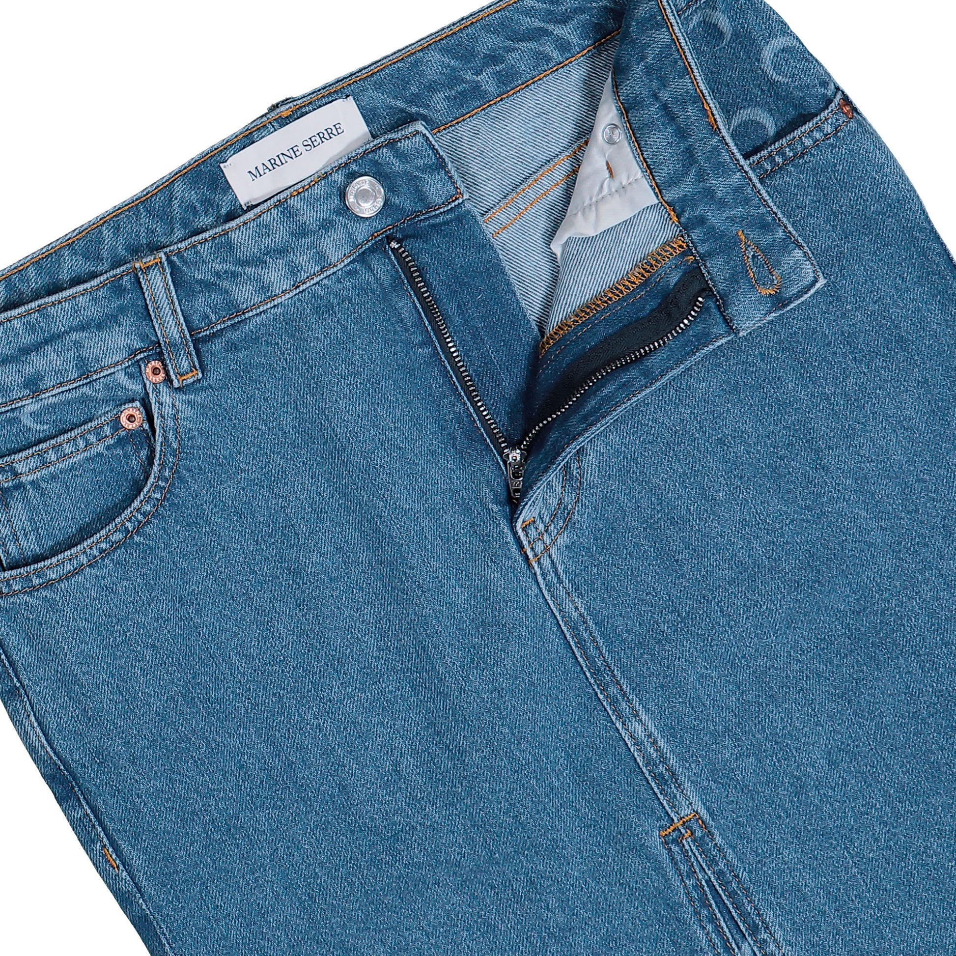 Marine Serre Moon Laser Denim Midi Skirt Light Blue Skirts WSK126ACDEN0002-BL05 Detail View 4 | GATE