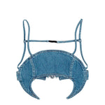 Marine Serre Light Blue Denim Moon Bra Top Light Blue Bras & Bralettes WTO465ACDEN0002-BL05 Detail View 1 | GATE