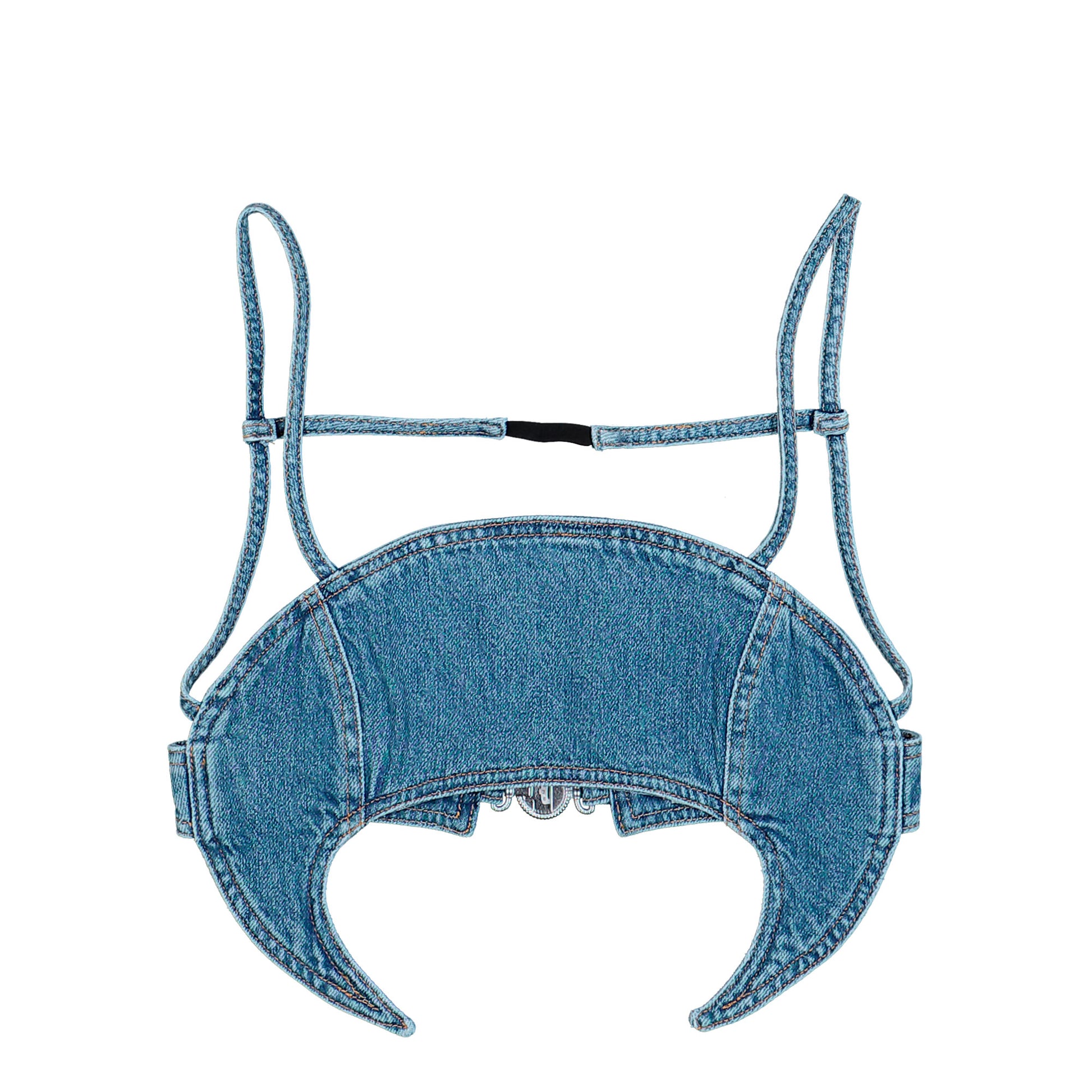 Marine Serre Light Blue Denim Moon Bra Top Light Blue Bras & Bralettes WTO465ACDEN0002-BL05 Detail View 1 | GATE
