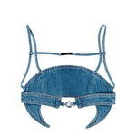 Marine Serre Light Blue Denim Moon Bra Top Light Blue Bras & Bralettes WTO465ACDEN0002-BL05 Detail View 2 | GATE