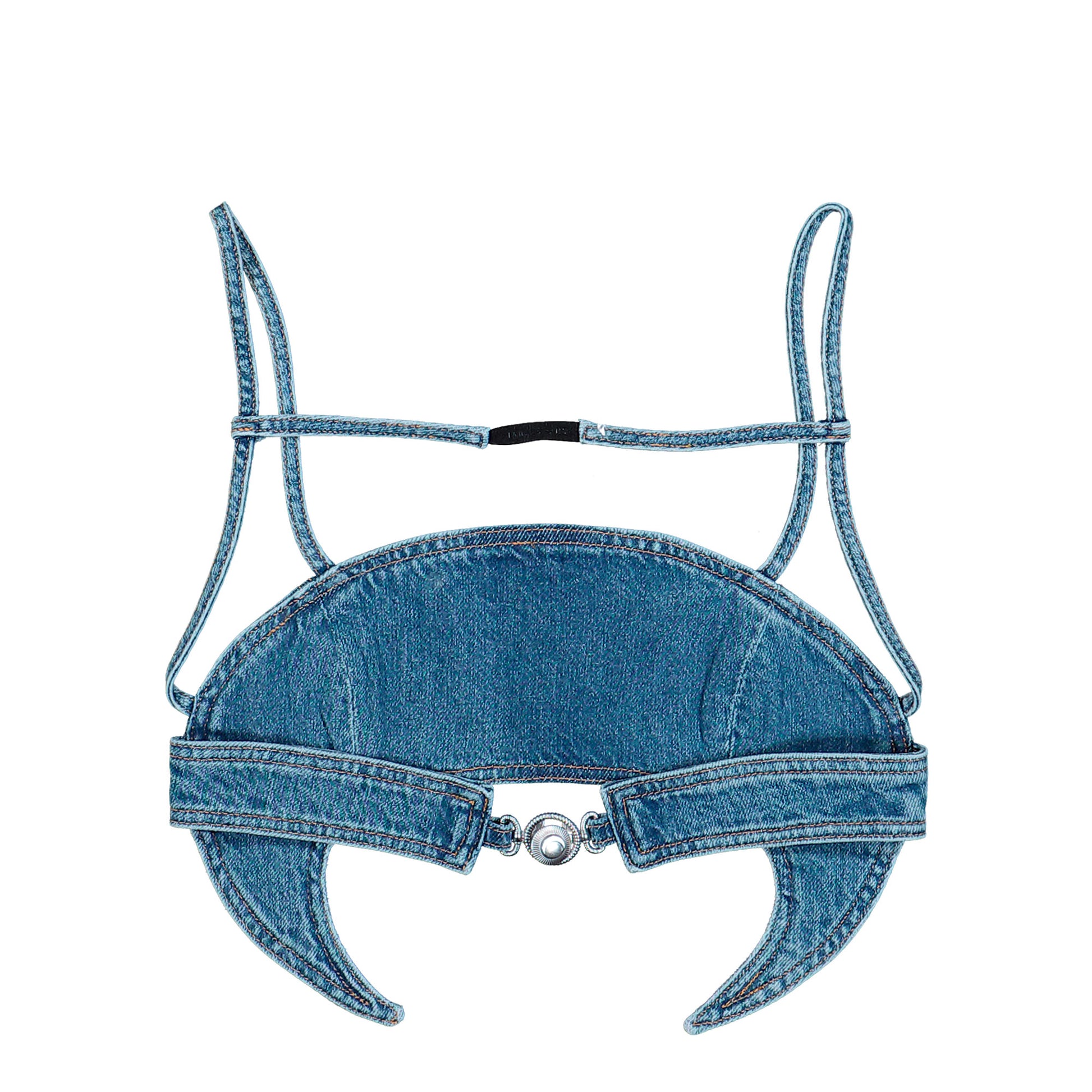 Marine Serre Light Blue Denim Moon Bra Top Light Blue Bras & Bralettes WTO465ACDEN0002-BL05 Detail View 2 | GATE