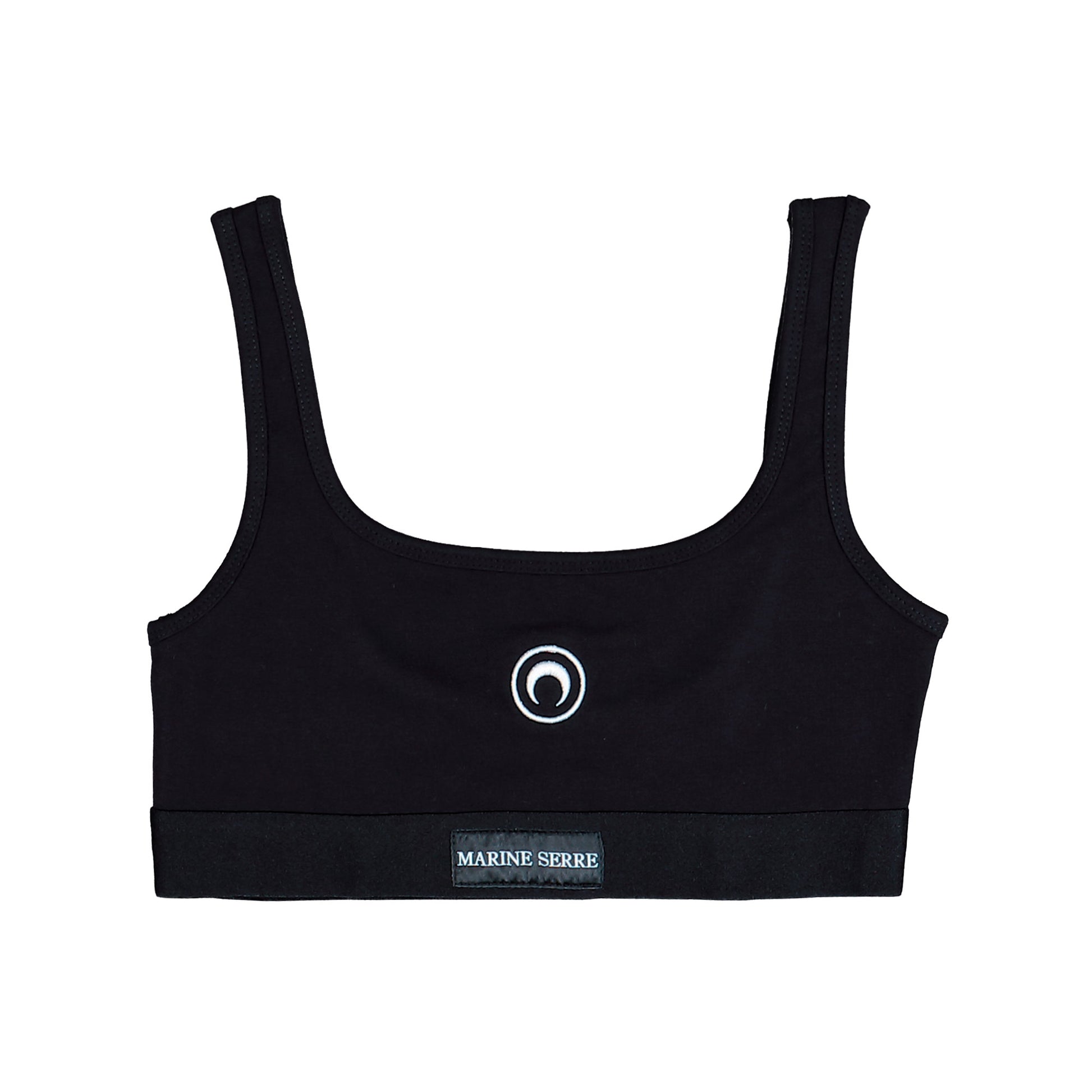 Marine Serre Moon Logo Stretched Jersey Sports Bra Black Bras & Bralettes WUW002ACJER0012-BK99 Detail View 1 | GATE