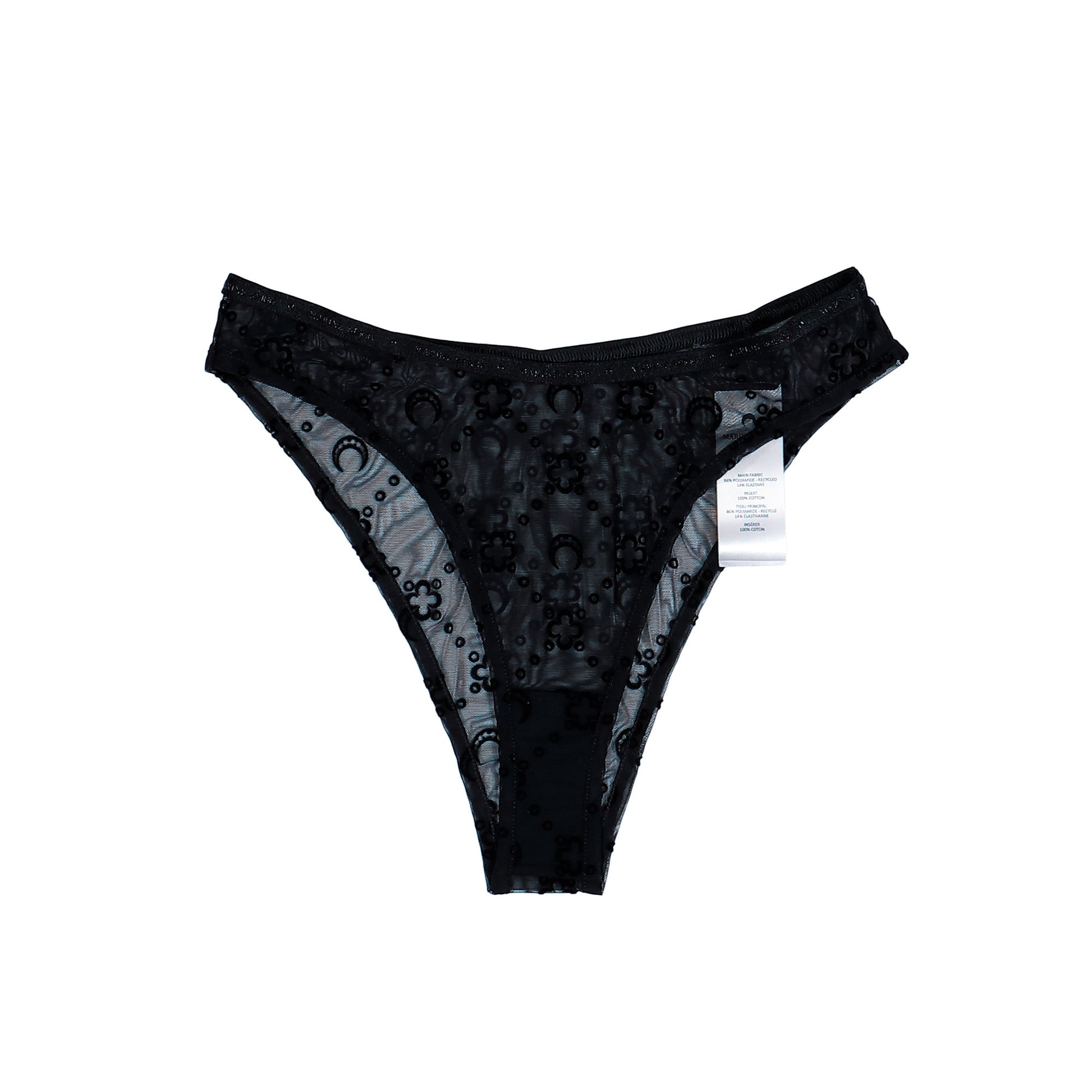 Marine Serre Moonogram Mesh Flock High-Cut Panties Black Slips & Thongs WUW052ACJER0005-BK99 Detail View 1 | GATE
