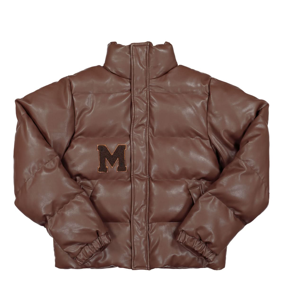 MISBHV Vegan Leather Campus Puffer Jacket Brown Detail view 1 | Gate
