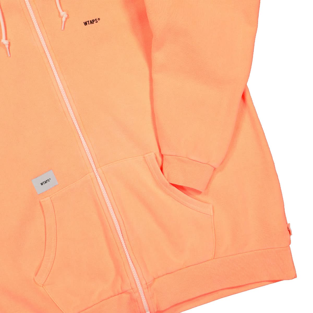 WTAPS Flat Zip Up Hooded Sweatshirt Orange Detail view 4 | Gate