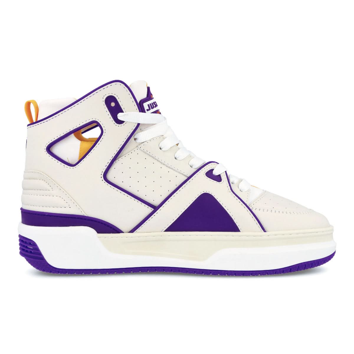 Just Don Basketball Courtside Hi White,Purple Sneaker Detail view 3 | Gate