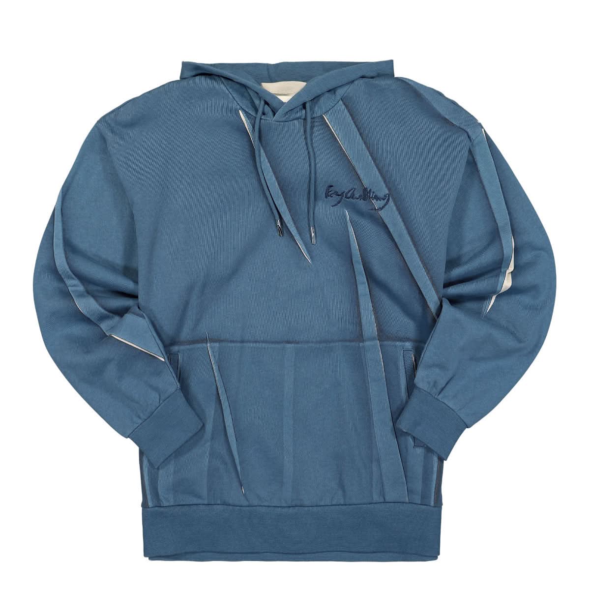Feng Chen Wang Pleated and Printed Hoodie Blue Detail view 1 | Gate