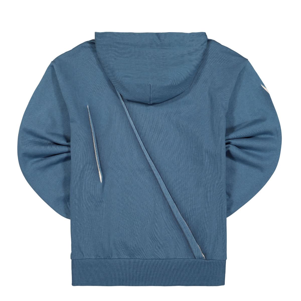 Feng Chen Wang Pleated and Printed Hoodie Blue Detail view 2 | Gate