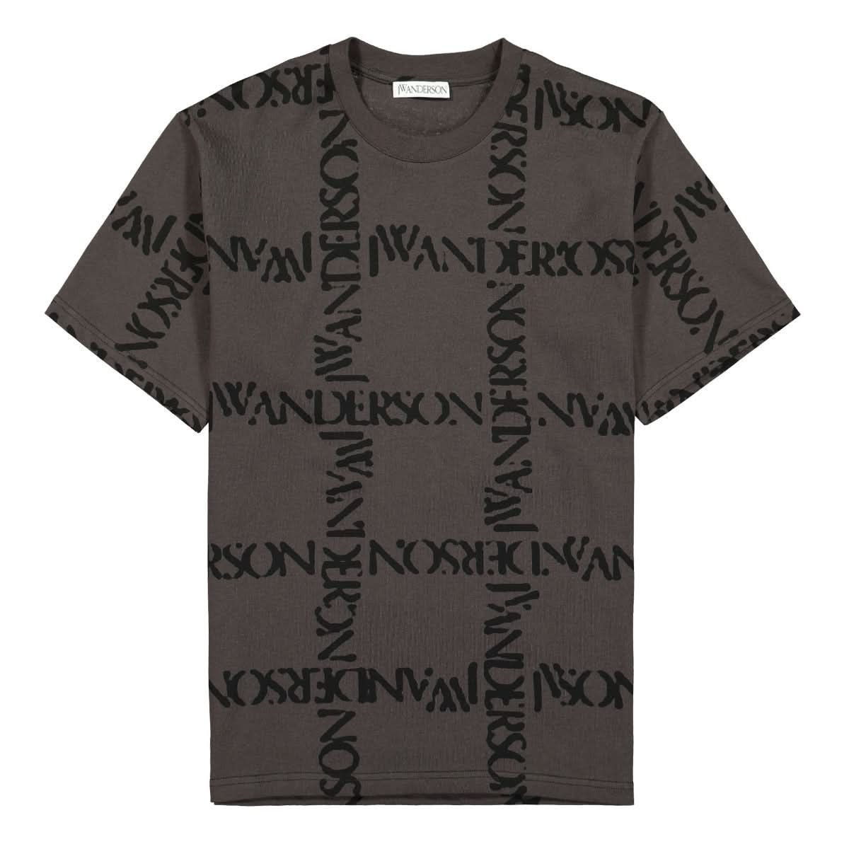 JW Anderson Oversize Logo Grid T-Shirt Brown,Grey Detail view 1 | Gate