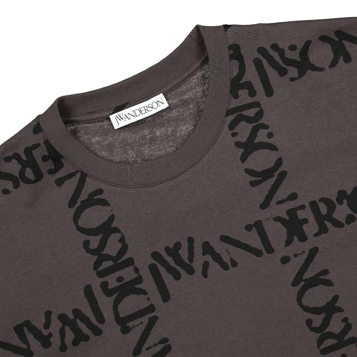 JW Anderson Oversize Logo Grid T-Shirt Brown,Grey Detail view 3 | Gate