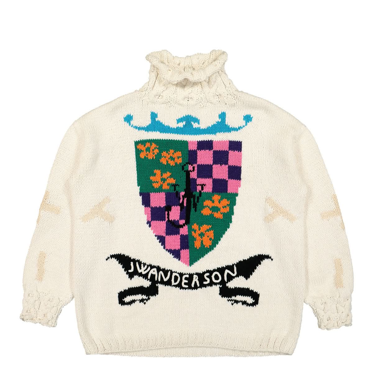 JW Anderson Hand Knit Mock Neck Jumper White Detail view 1 | Gate
