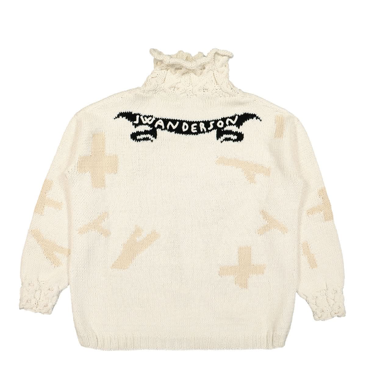 JW Anderson Hand Knit Mock Neck Jumper White Detail view 2 | Gate