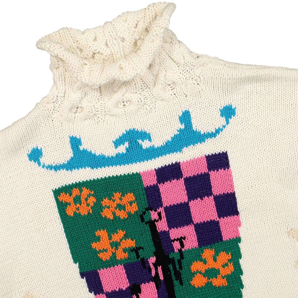 JW Anderson Hand Knit Mock Neck Jumper White Detail view 3 | Gate