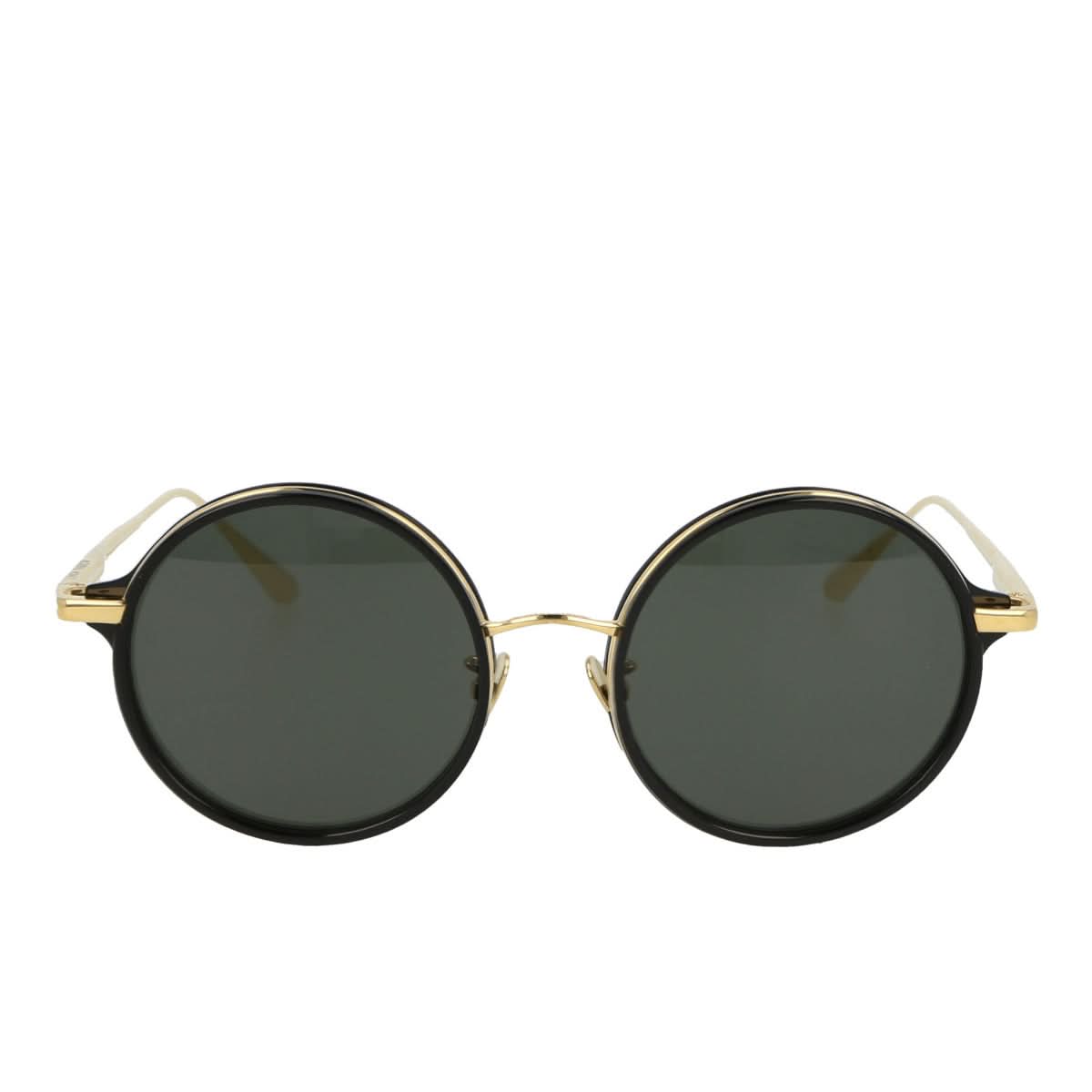 Linda Farrow Bara Round Sun Glasses Black,Gold Detail view 1 | Gate