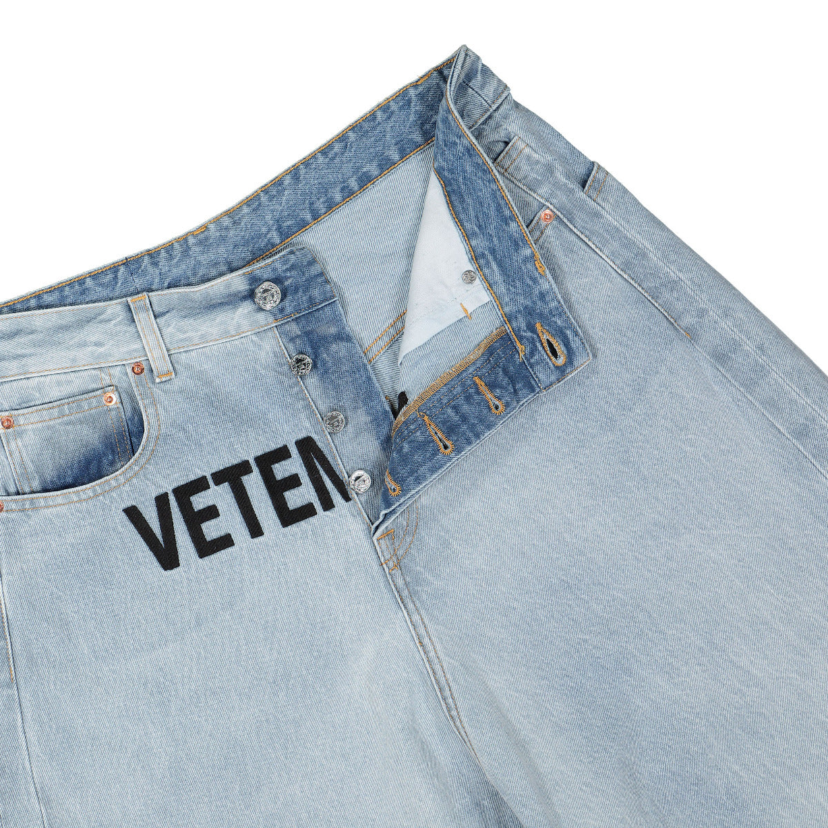 HUGO - Tapered-fit jeans in logo-print rigid denim