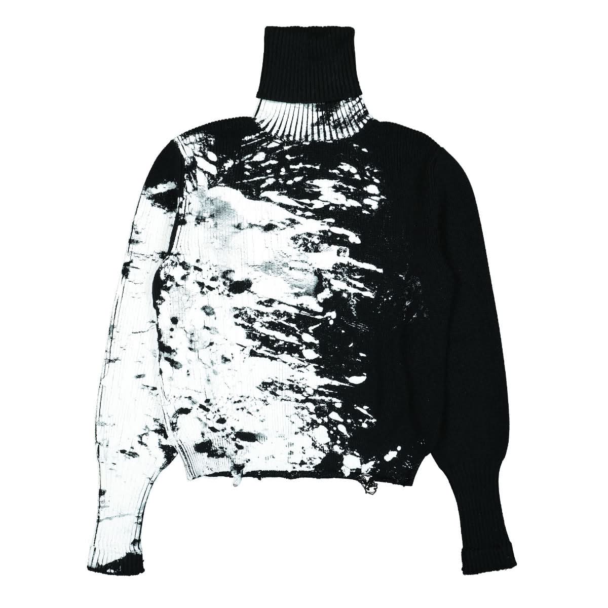 VETEMENTS White Paint Destroyed Knitted Turtleneck Black,White Detail view 1 | Gate