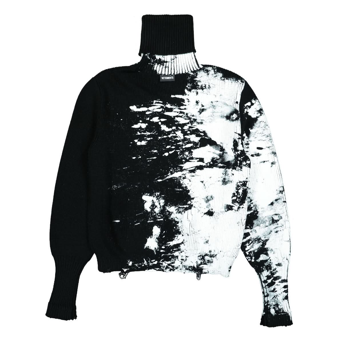 VETEMENTS White Paint Destroyed Knitted Turtleneck Black,White Detail view 2 | Gate